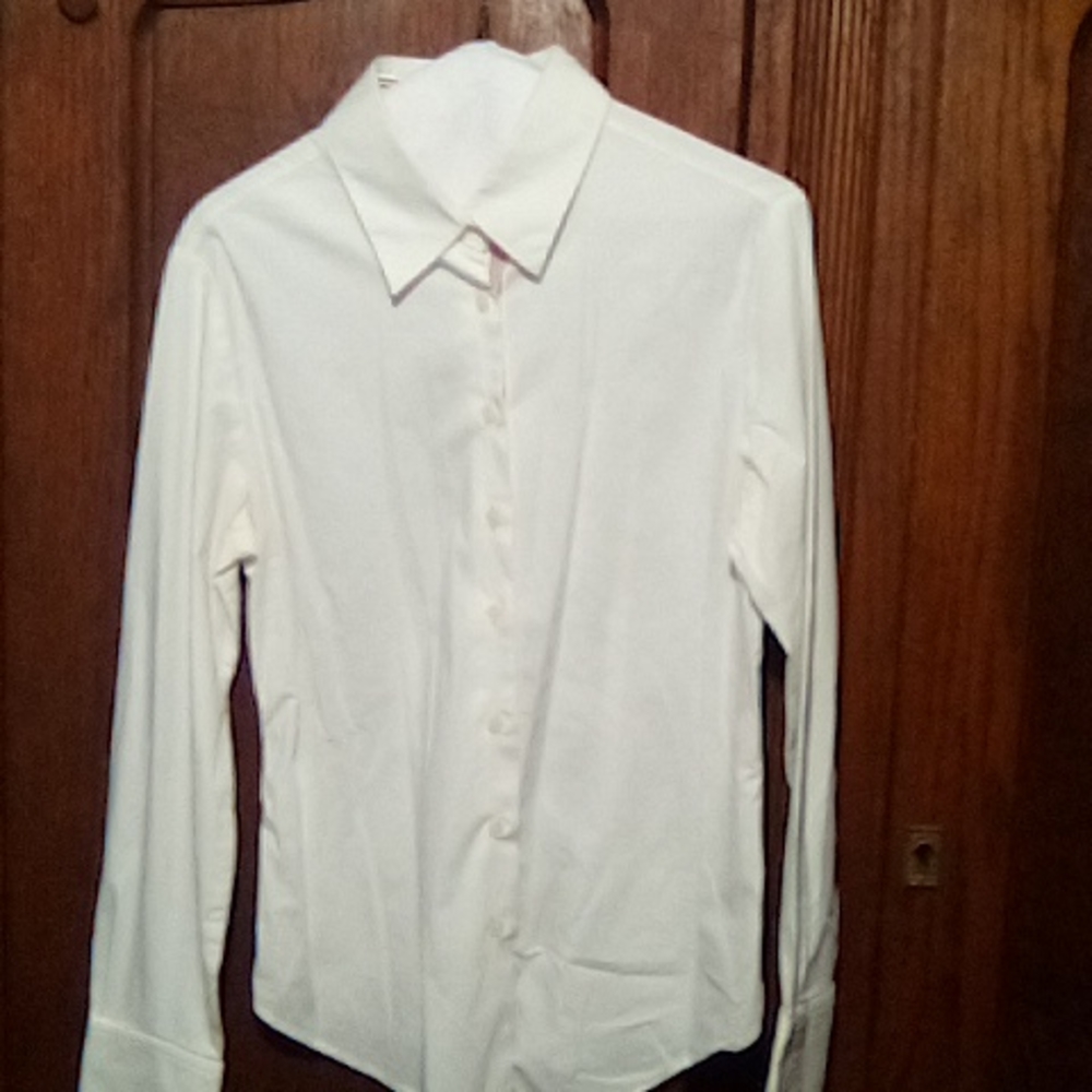White long sleeve blouses w inside striped lines (477)